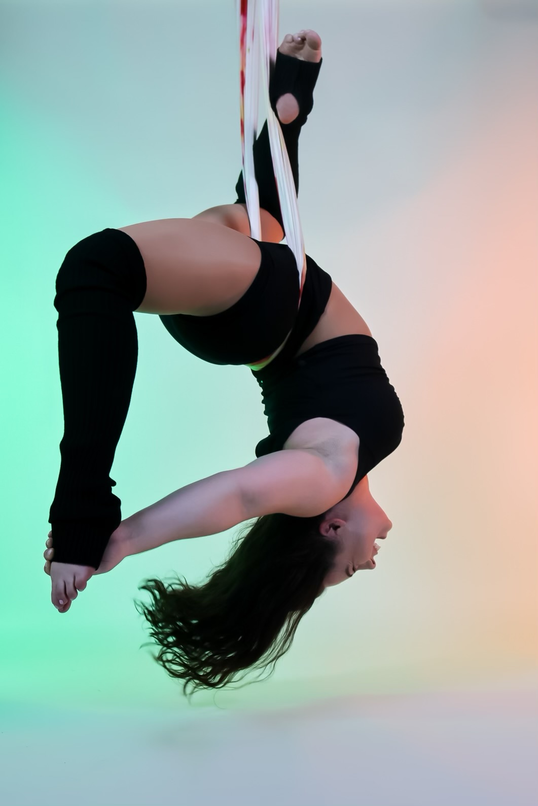 Student in a Aerial Yoga class at Flexibility in Flight studio in Chester, NY
